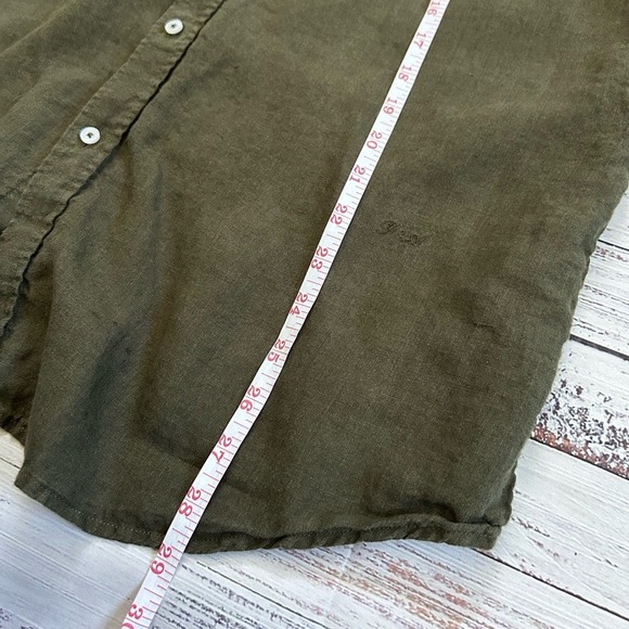 Men's Casual Porter and Ash Olive Button-Down 100% linen shirt - Picture 4 of 6